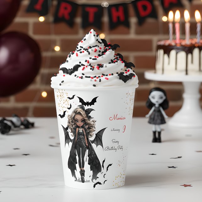 Vasos De Papel Moda glam gótico chica temible fiesta de cumpleaño (Subido por el creador)
