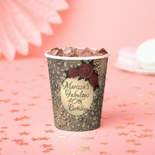 Vasos De Papel Moda Leopard Rosa Fabulous 40th Birthday