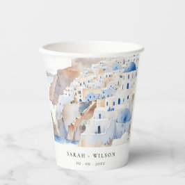 Vasos De Papel Moda mínima Santorini Grecia Boda acuarela