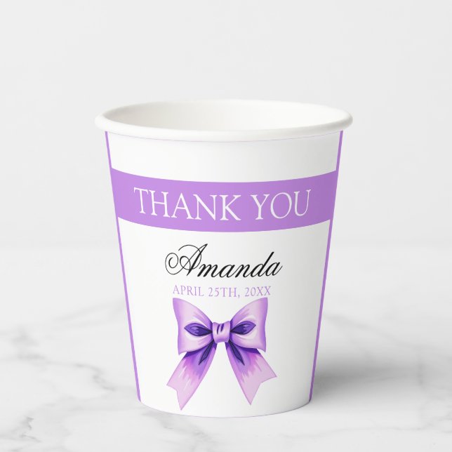 Vasos De Papel Moda Morado Bow Coquette Chica Dulce 16 Cumpleaños (Anverso)