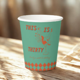 Vasos De Papel Moda Retro Verde y naranja 30 Fiesta de cumpleaños