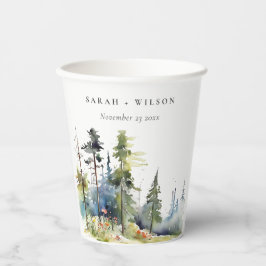 Vasos De Papel Moda Watercolor Pine Forest Landscape Boda