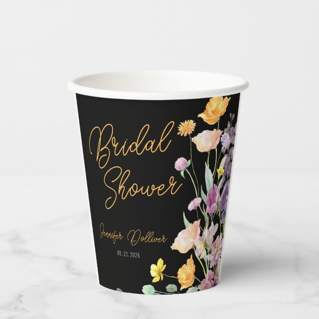 Vasos De Papel Moda Wildflower Script Bridal Shower (Anverso)