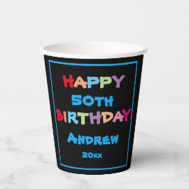 Vasos De Papel Modern 50th Birthday Custom Name Cool  