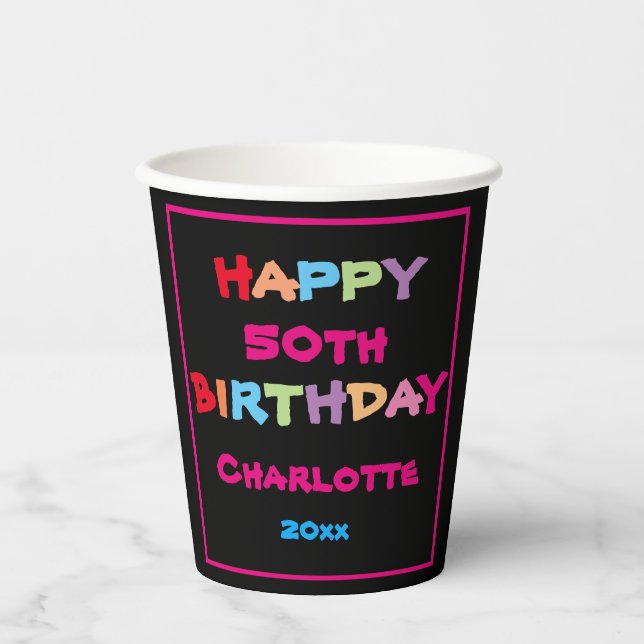 Vasos De Papel Modern 50th Birthday Personalized Name Cute (Anverso)