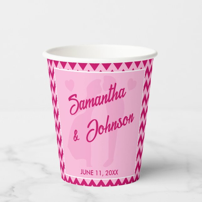 Vasos De Papel Modern Blush Pink Chevron Stripe Wedding (Anverso)