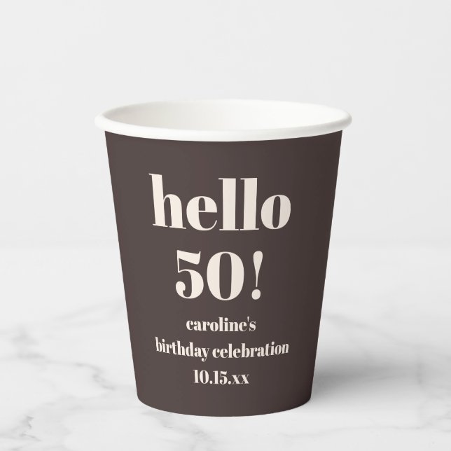 Vasos De Papel Modern Bold Earthy Brown 50th Birthday Custom (Anverso)