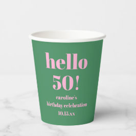Vasos De Papel Modern Bold Pink Green 50th Birthday Custom