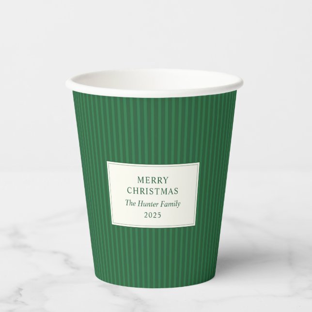 Vasos De Papel Modern Christmas Minimal Holiday Green Stripes (Anverso)