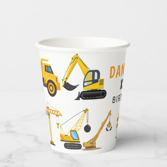 Vasos De Papel Modern Construction Simple Kid's Birthday (Anverso)