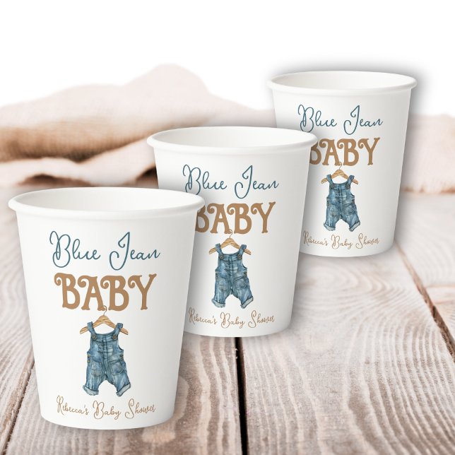 Vasos De Papel Modern Denim Boy Blue Jean Baby Shower (Subido por el creador)
