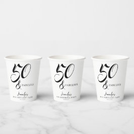 Vasos De Papel Modern Elegant Black White Fifty Fabulous Birthday