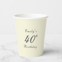 Vasos De Papel Modern Elegant Cream 40th Birthday Party