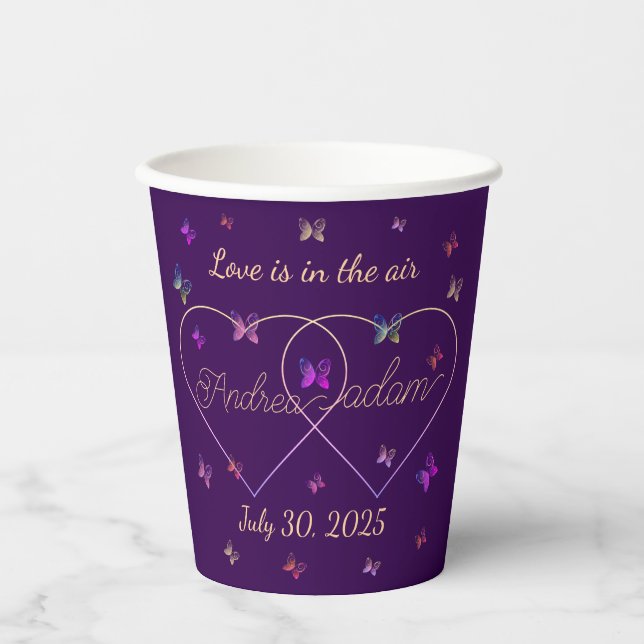 Vasos De Papel modern flying butterflies heart  (Anverso)