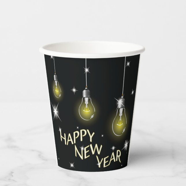 Vasos De Papel Modern Glowing Light Bulbs Happy New Year (Anverso)