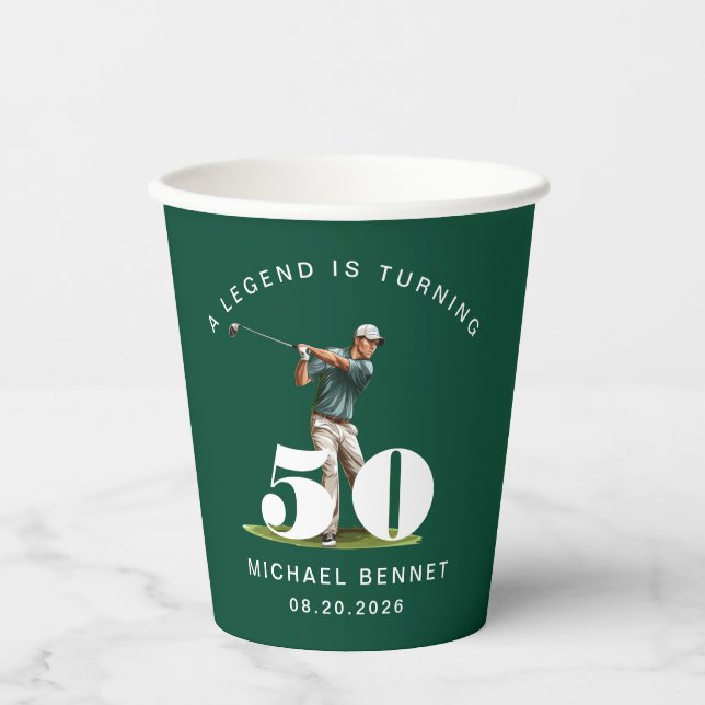 Vasos De Papel Modern Green Sport Golfer 50th Birthday (Anverso)