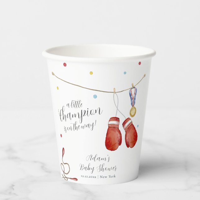 Vasos De Papel Modern Little Champion Boxing Sport Baby Shower (Anverso)