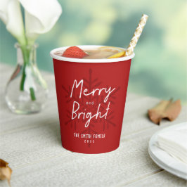 Vasos De Papel Modern Merry & Bright Script Snowflakes Christmas