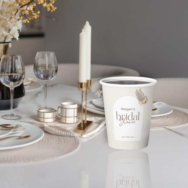 Vasos De Papel Modern Minimalist Beige Butterfly Bridal Shower (Subido por el creador)
