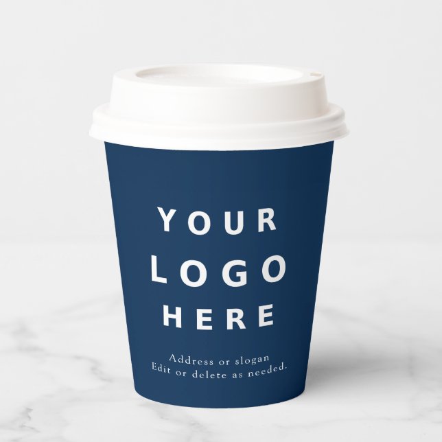 Vasos De Papel Modern Navy Blue Corporate Company Business Logo  (Anverso)
