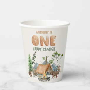 Vasos De Papel Modern One Happy Camper Watercolor Primer Cumpleañ