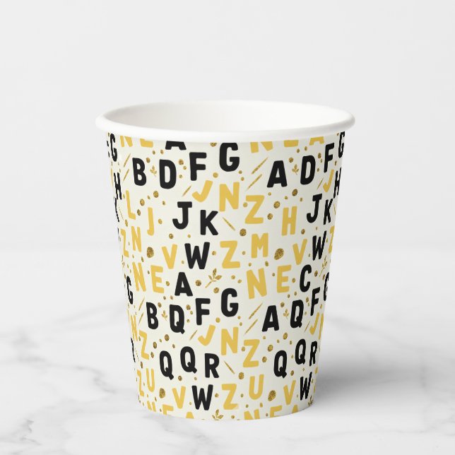 Vasos De Papel Modern Onyx & Gold Academy (Anverso)