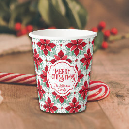 Vasos De Papel Modern Poinsettia pattern christmas white bg
