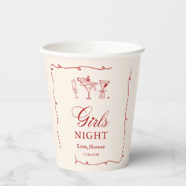 Vasos De Papel Modern Red Girls Night Dinner Party