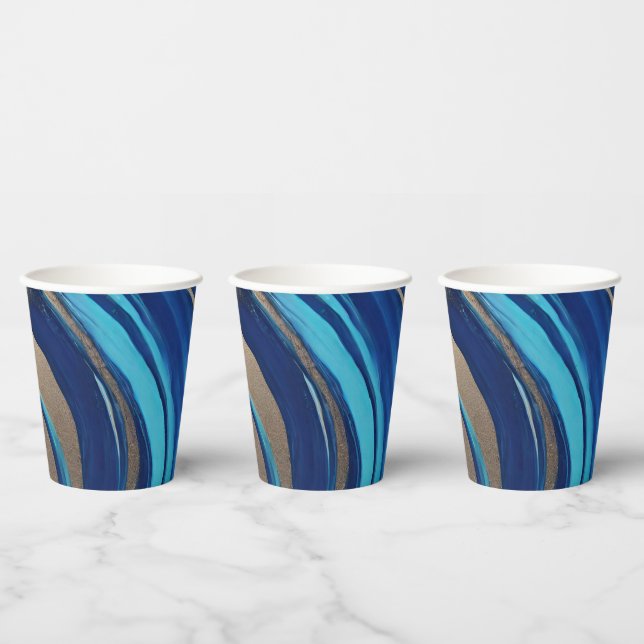 Vasos De Papel Modern-Resumen Flujo Art- Azul y Oro- (Multi)