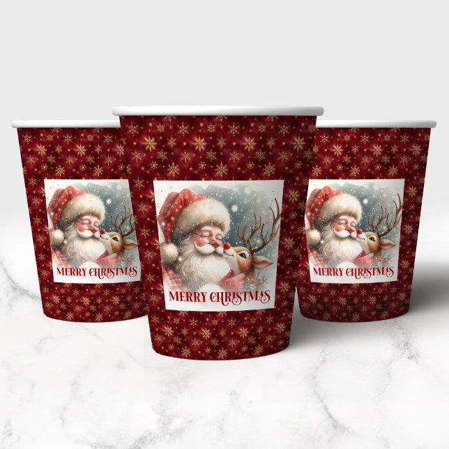 Vasos De Papel Modern Rudolph Santa Cute Christmas Party Cup Art (Modern Rudolph Santa Cute Christmas Party Cup Art)