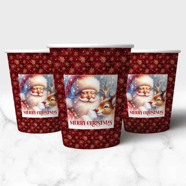 Vasos De Papel Modern Santa Rudolph Christmas Party Paper Cup  (Modern Santa Rudolph Christmas Party Paper Cup Design)