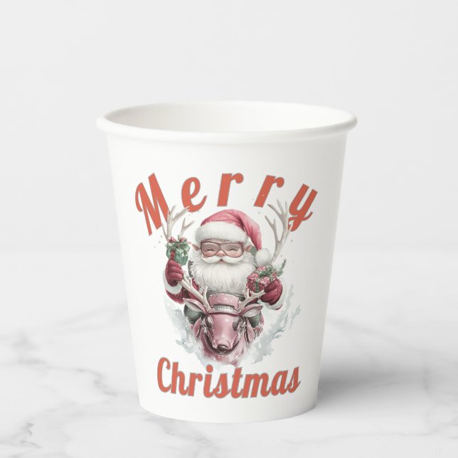 Vasos De Papel Modern Steampunk Santa and Robot Reindee Paper cup (Anverso)