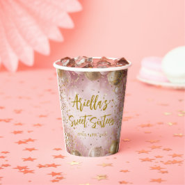 Vasos De Papel Modern sweet 16 pink gold balloons