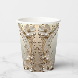 Vasos De Papel Modern White Flowers Pearls Paper Cups