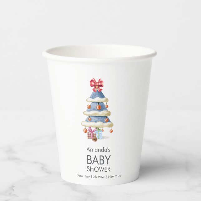 Vasos De Papel Modern Winter Bow Christmas Tree Baby Shower  (Anverso)