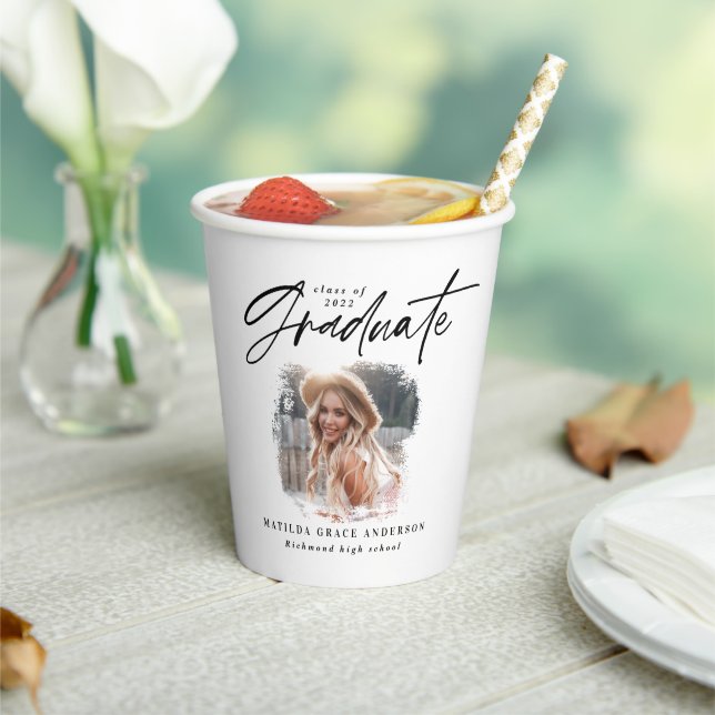 Vasos De Papel Moderna graduación elegante de escritura negra fot (in situ)