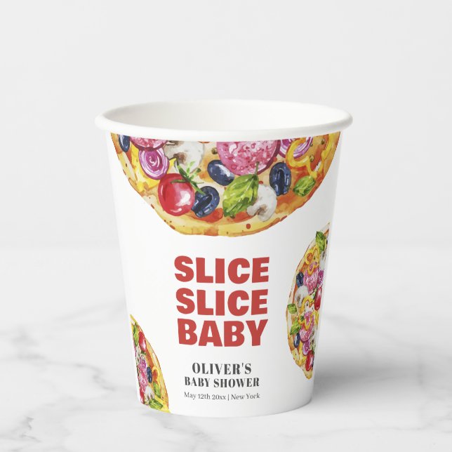 Vasos De Papel Moderna Moda Italiana Slice Pizza Baby Shower (Anverso)