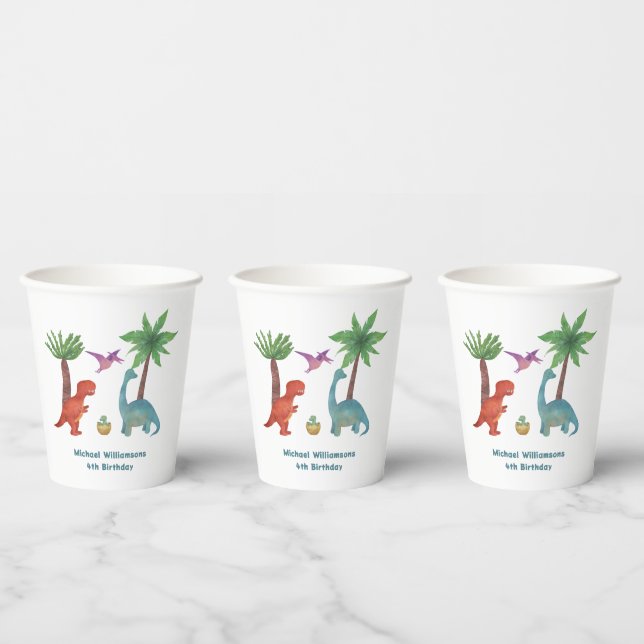 Vasos De Papel Moderna y atractiva acuarela de los dinosaurios (Multi)