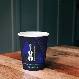Vasos De Papel Moderna y masculina marina azul música violín cump