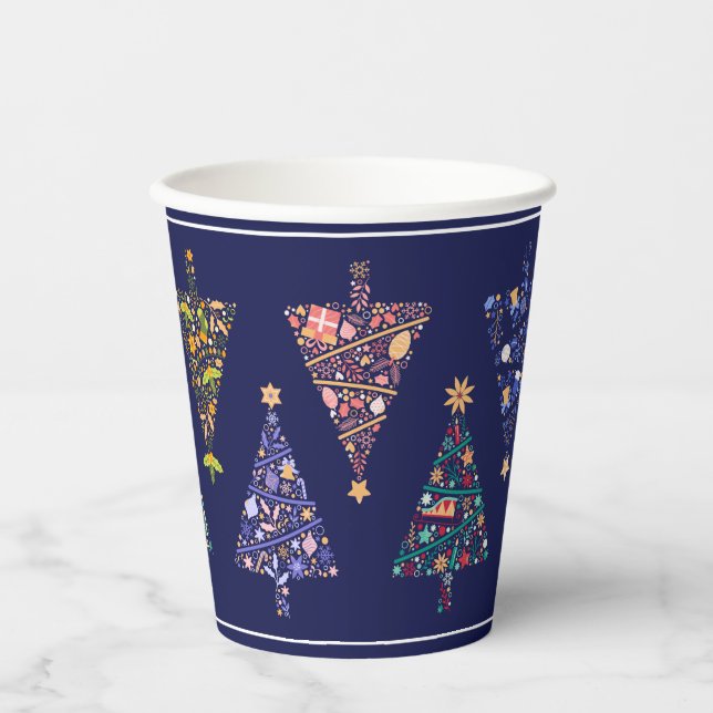 Vasos De Papel Modernas tazas de Fiesta de árbol de Navidad - set (Anverso)