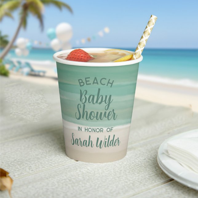 Vasos De Papel Modernas tazas de papel Baby Shower en Ocean Beach (Perfect paper cup for your beach baby shower. Just add your name)