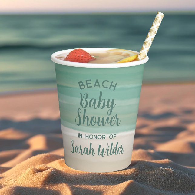 Vasos De Papel Modernas tazas de papel Baby Shower en Ocean Beach (Perfect paper cup for your beach baby shower. Just add your name)