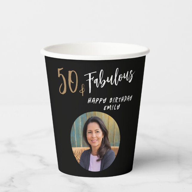 Vasos De Papel Moderno 50 y fabuloso foto 50 cumpleaños (Anverso)