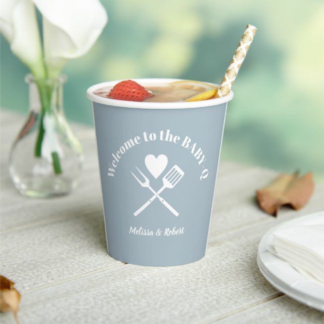 Vasos De Papel Moderno BBQ Baby Shower BABY-Q Solid Blue Boy (in situ)