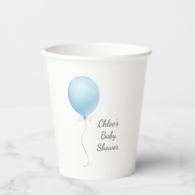 Vasos De Papel Moderno Blue Balloon Boy Baby Shower (Anverso)