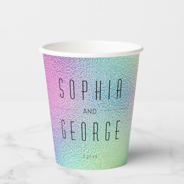 Vasos De Papel Moderno Boda de Relieve metalizado metálico Bridal (Anverso)