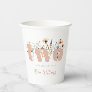 Vasos De Papel Moderno Boho Wildflower Segundo cumpleaños
