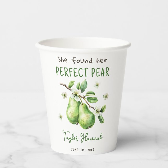 Vasos De Papel Moderno Brunch Greenery Perfect Pear Bridal Ducha (Anverso)