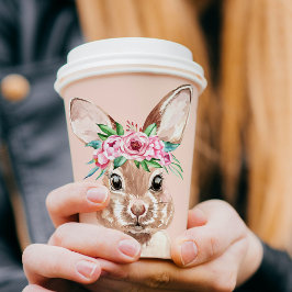 Vasos De Papel Moderno Bunny De Color Rosa Pastel Con Flores