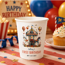 Vasos De Papel Moderno Cumpleaños de Circo Carnaval Festivo 1er C